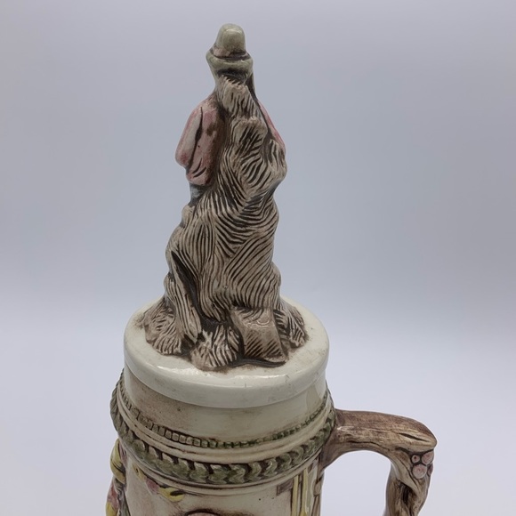 Vintage Ceramic Relief Pub Scene Hunter/Dog with 3D Lid- Beer Stein, Signed Kim - Picture 10 of 12